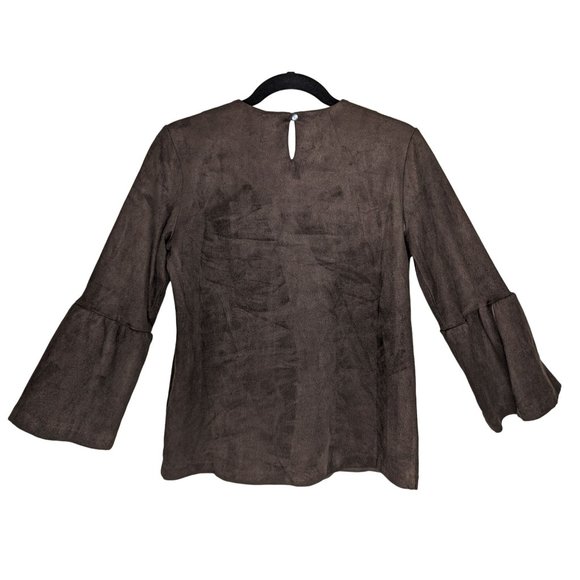 J McLaughlin faux suede Bell sleeves Keaton Mocha Brown Top size Small - Picture 2 of 5
